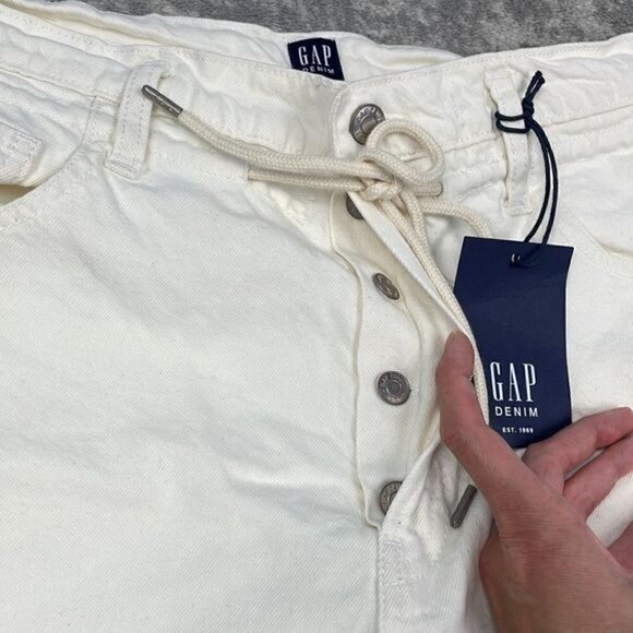 NWT Gap Boyfriend Draw Cord High Rise Distressed Jeans Paperbag Off White Sz 31P - Picture 12 of 15